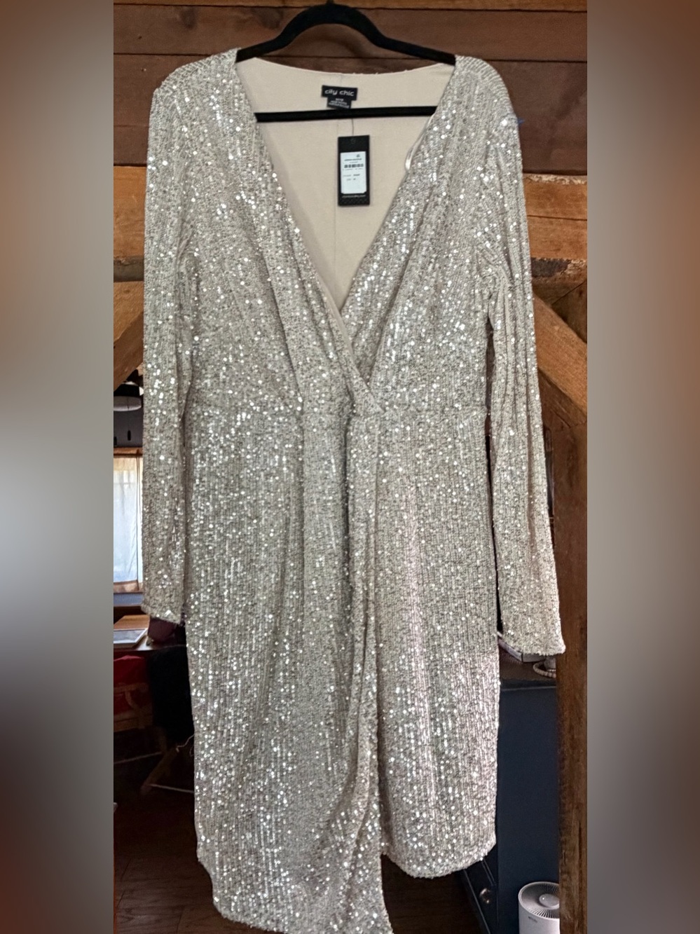 City Chic Silver Sequin Wrap Maxi Dress